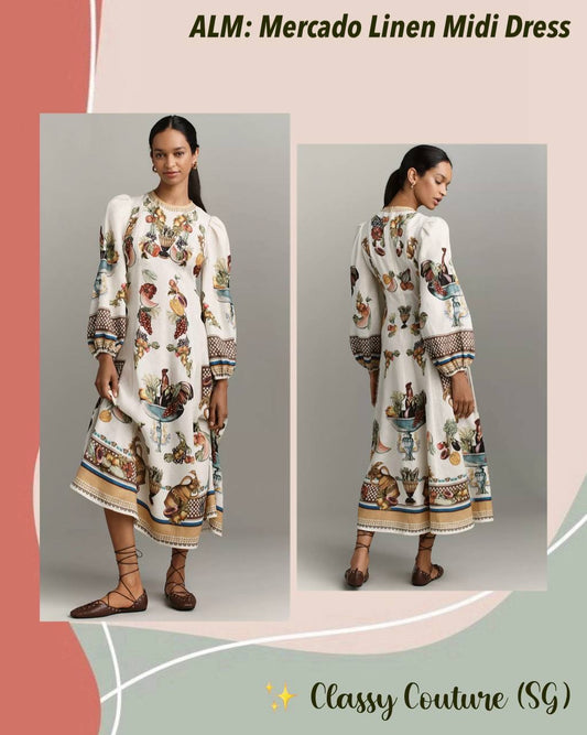 ALM Mercado Long Sleeved Linen Midi Dress