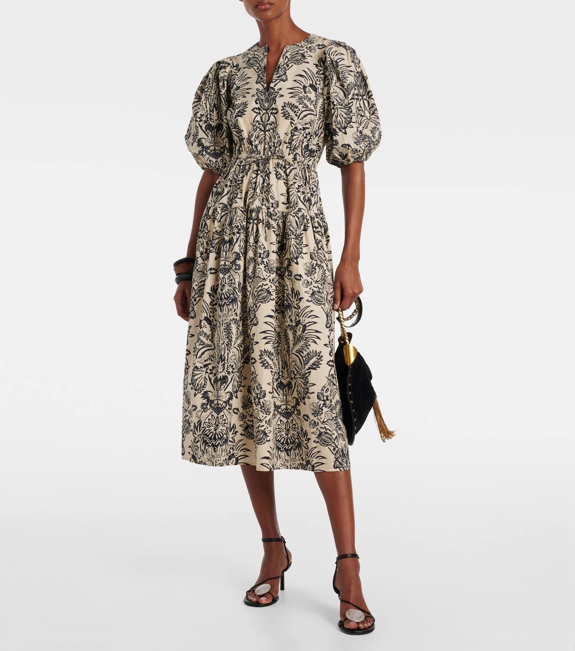 UJ Harriet Printed Cotton Poplin Puff Sleeve Midi Dress