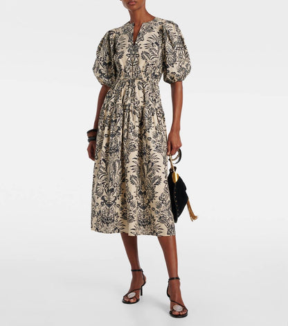UJ Harriet Printed Cotton Poplin Puff Sleeve Midi Dress