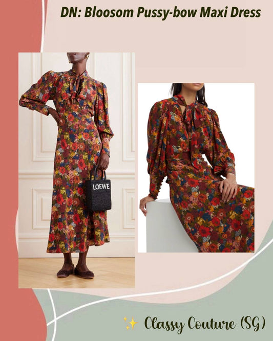 DN Blossom Pussy-bow Silk Crepe Midi Maxi Dress