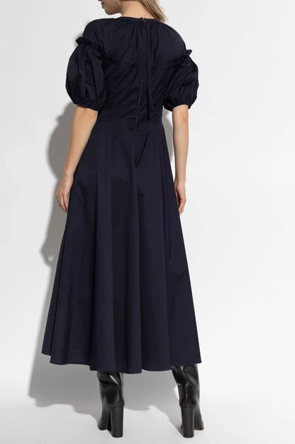 UJ Estelle Cotton Corset Midi Dress in Navy Blue