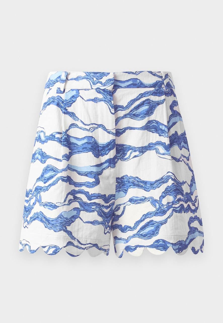 HFM Yara Tie Tank Cami Top | Petra Shorts | Sea/light blue Scallop Hem Cotton-Linen Set