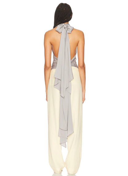 HS Natasha Silk Halter in Stormy Grey