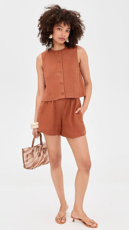 AA: Godet Linen Tank | Mar Shorts in Harissa