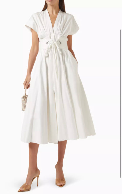 2 Colors! ALX Riviera Cotton-Viscose Midi Dress in White & Navy Gingham Blue