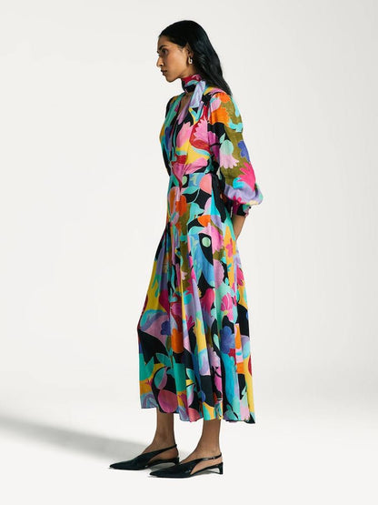 RX Marigold Silk Pussybow Maxi Dress