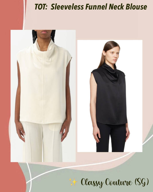 TOT Sleeveless Cady Funnel-Neck Blouse Top