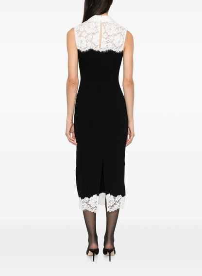 SP Black Contrast-Lace Bodice Midi Dress