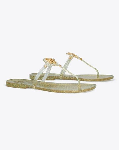 TB Mini Miller Flat Thong Flip Flops Clear Jelly Sandals in Glitter & Transparent