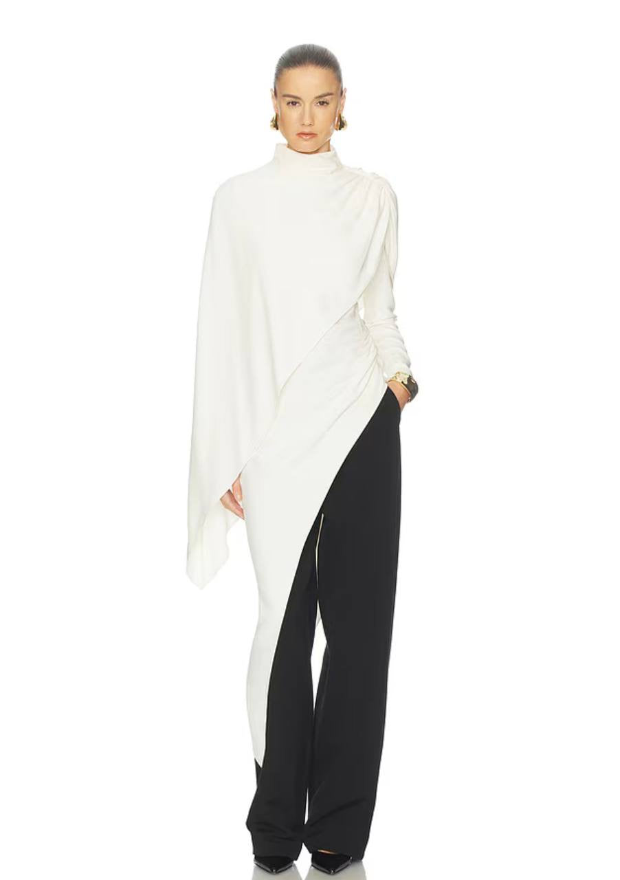 HS The Wilhelmina Viscose-blend Cape Top / Drape Mini Dress in Cream