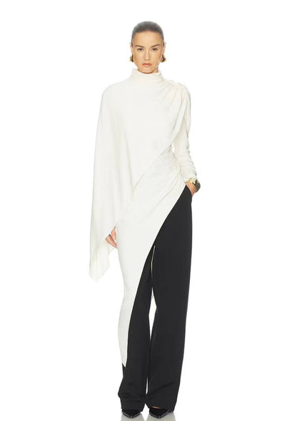 HS The Wilhelmina Viscose-blend Cape Top / Drape Mini Dress in Cream