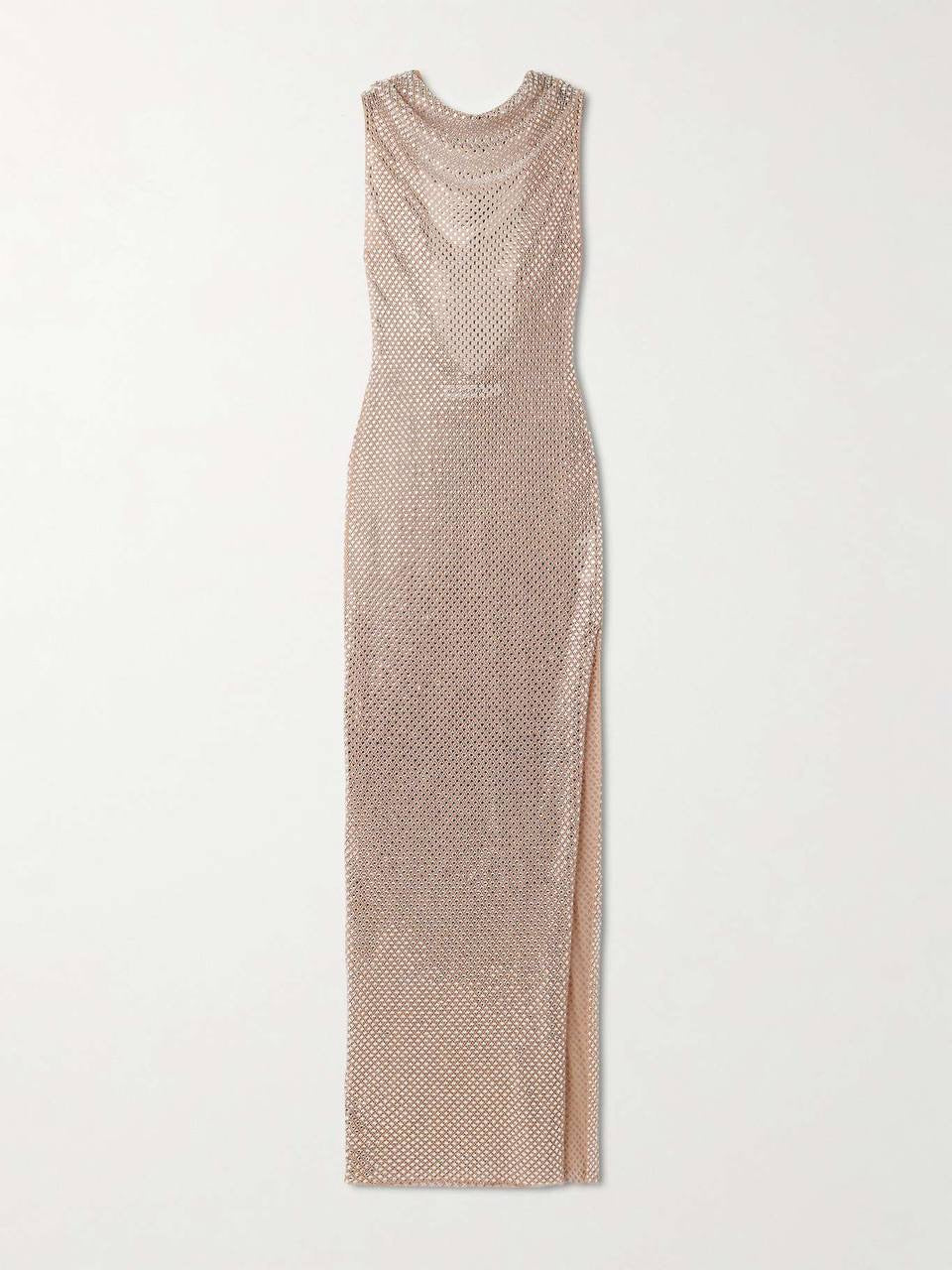 SP Silver Rhinestone Drape Maxi Dress