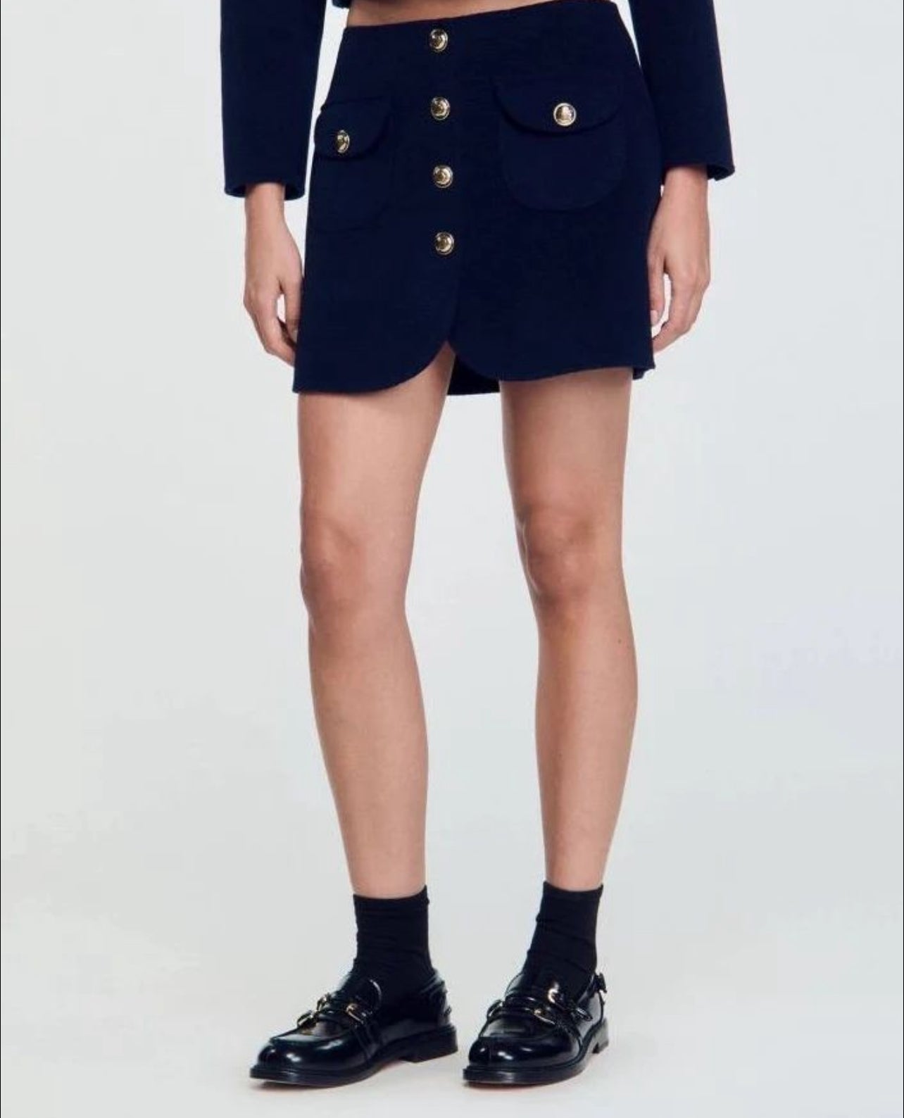 SD Short Wool Jacket | Mini Skirt | Set in Navy Blue