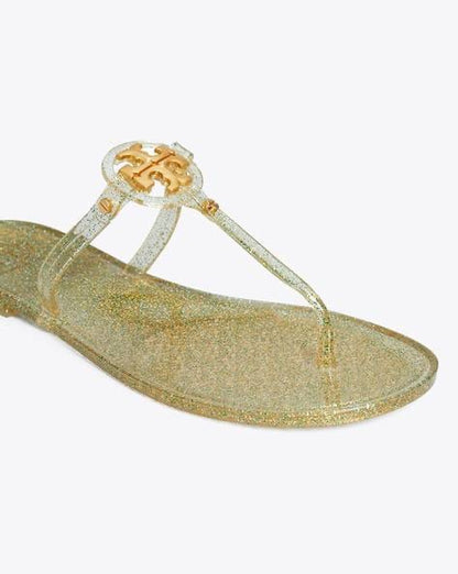 TB Mini Miller Flat Thong Flip Flops Clear Jelly Sandals in Glitter & Transparent