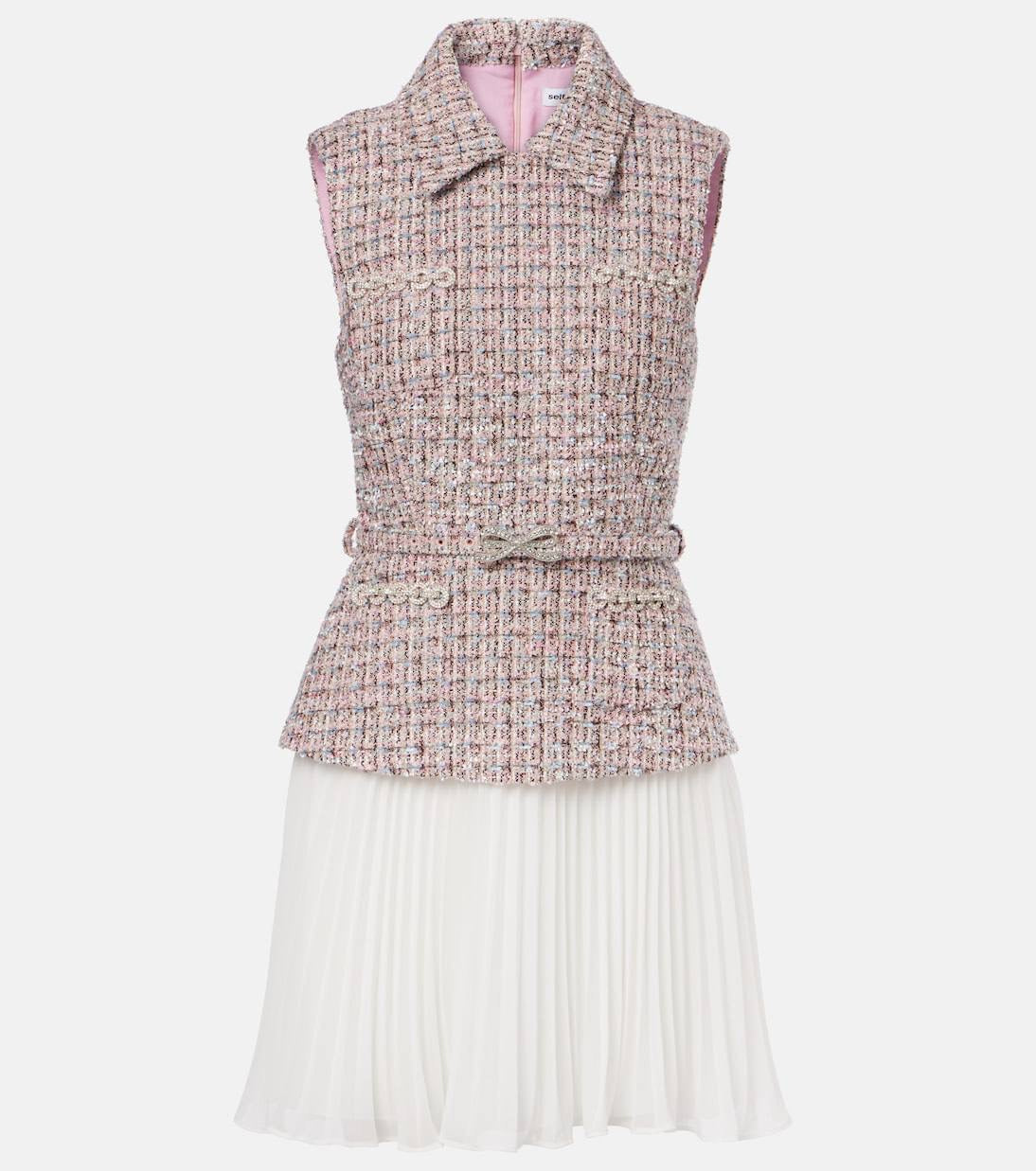 SP Pink Boucle Chiffon Collared Mini Dress | Bow Belted Midi Dress