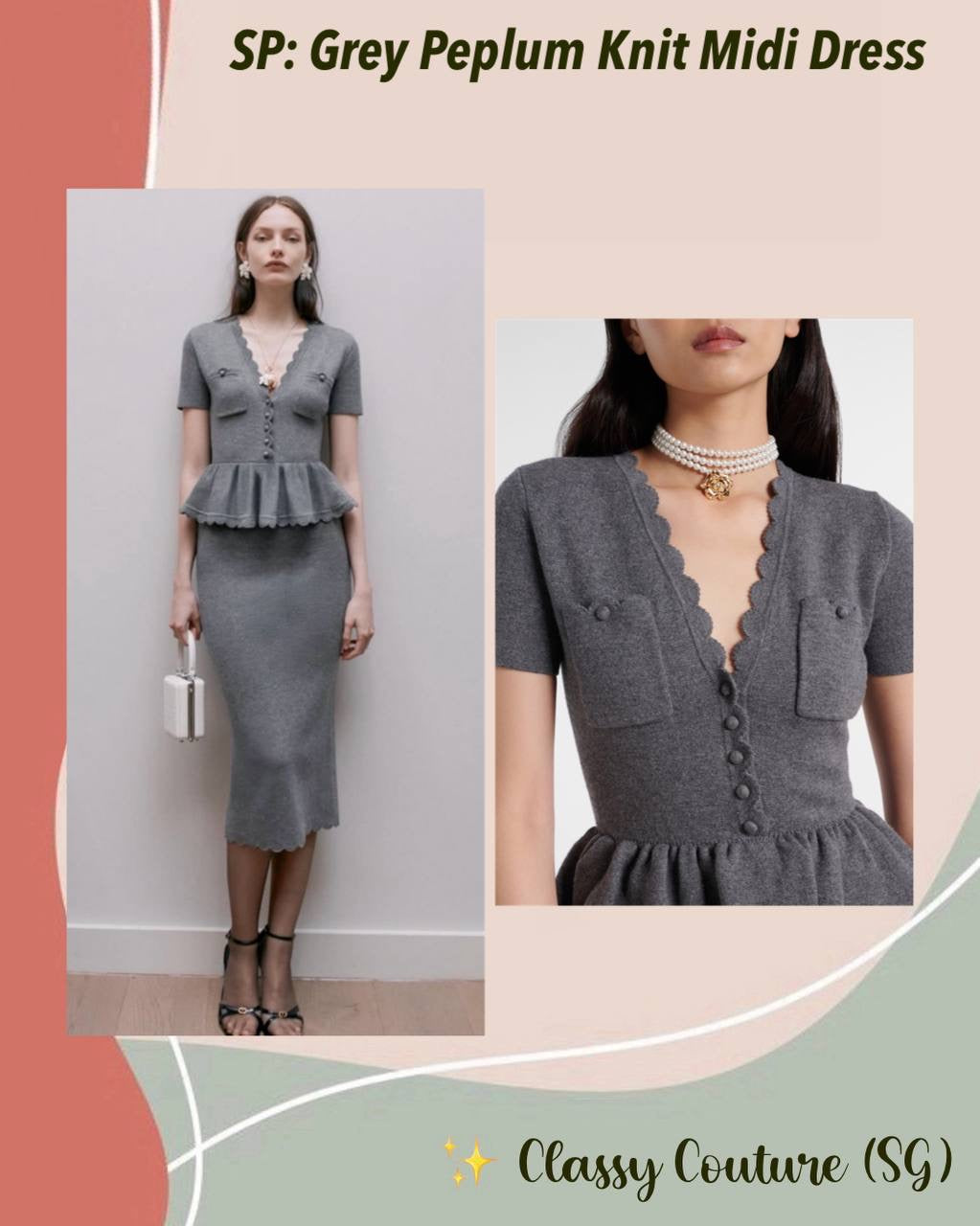 SP Grey Peplum Knit Midi Dress