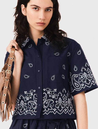 MJ: Cropped Embroidered Bandana Print Shirt | Skirt