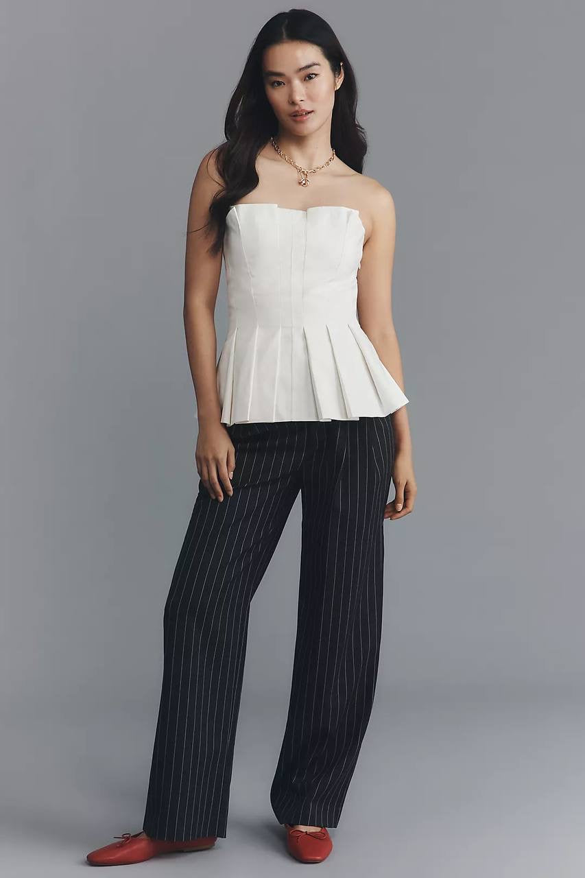 Ref Ashlyn Strapless Cotton Pleated Peplum Top