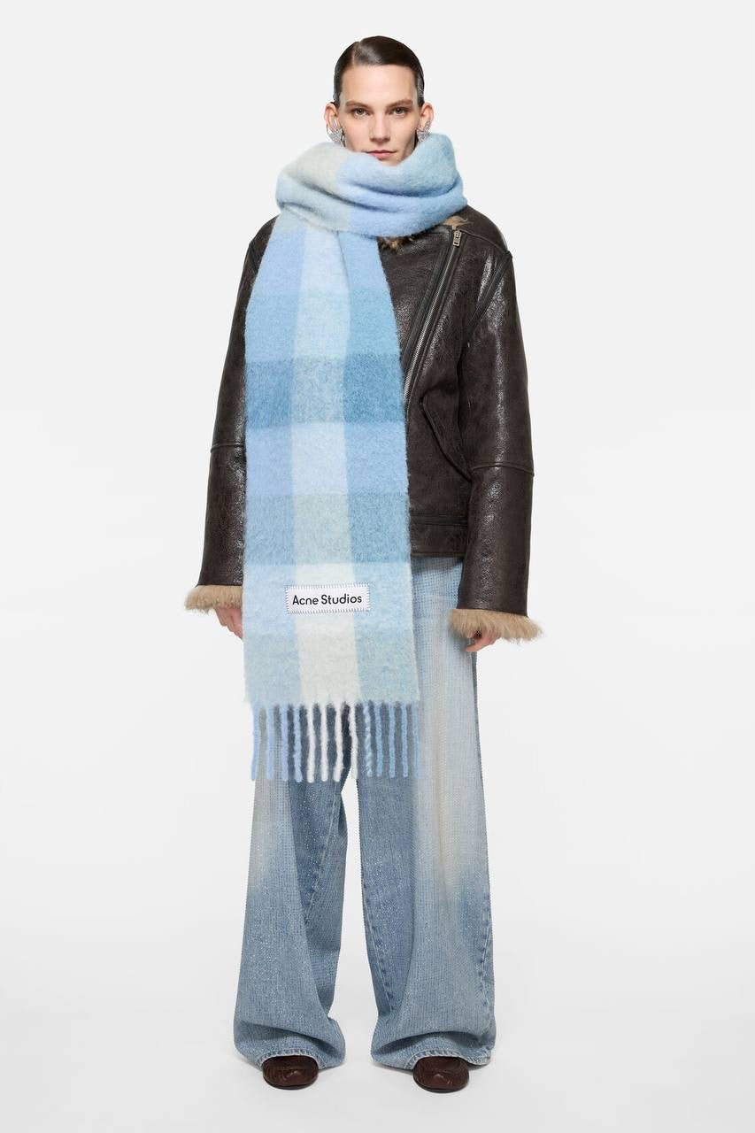 4 Colors! AC Checked Alpaca-Wool-Mohair blend Fringed Scarf