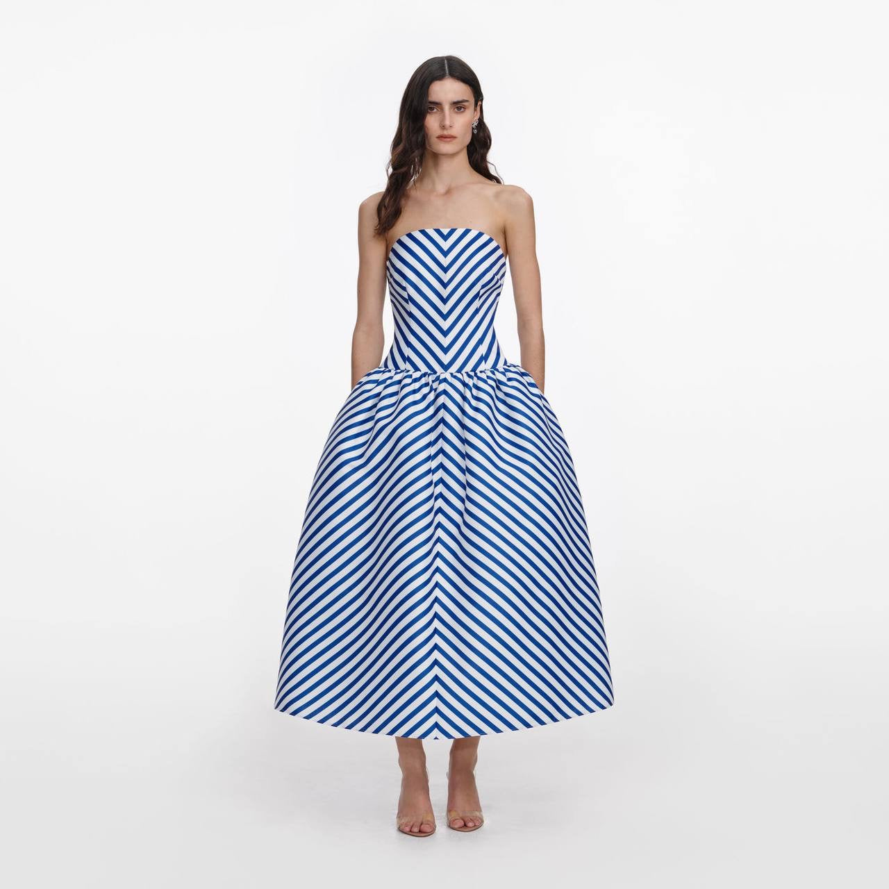 SP Navy Stripe Taffeta Midi Dress