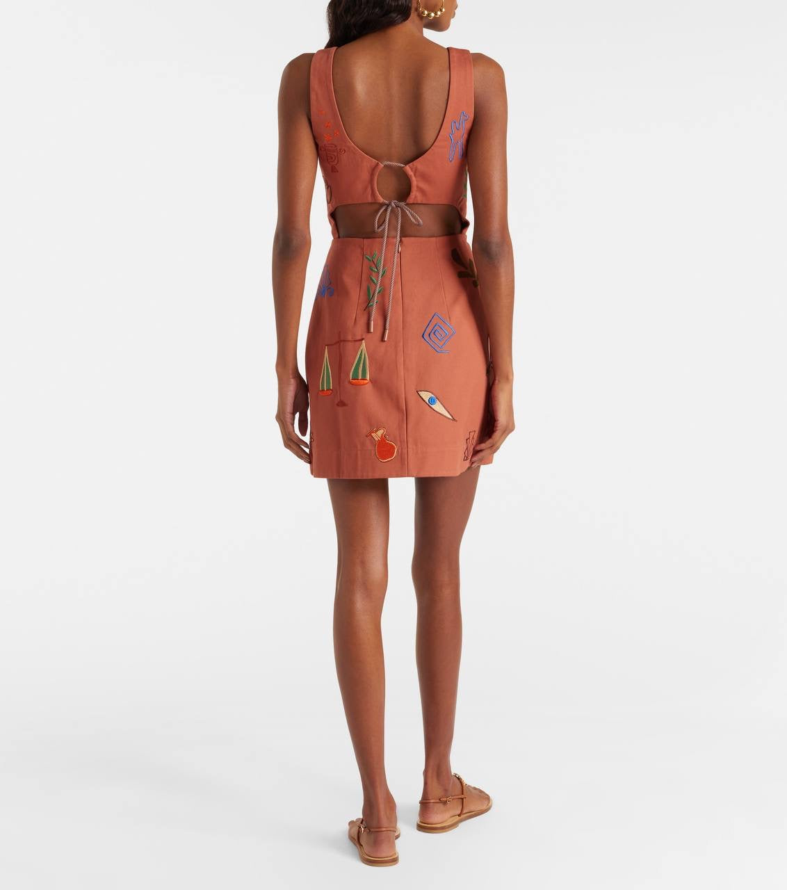 ALM Dusty Embroidered Cut Out Cotton Mini Dress In Orange