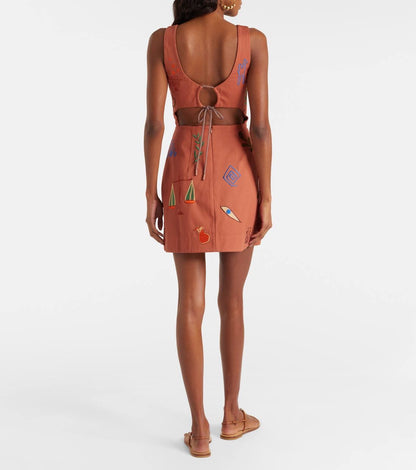ALM Dusty Embroidered Cut Out Cotton Mini Dress In Orange