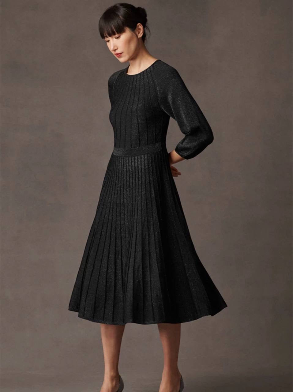 TF Lumia Viscose-blend Metallic Black Knitted Midi Dress