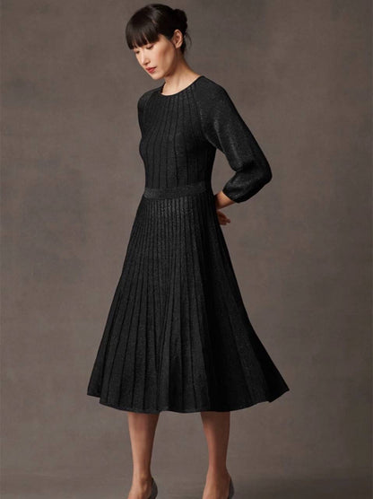 TF Lumia Viscose-blend Metallic Black Knitted Midi Dress