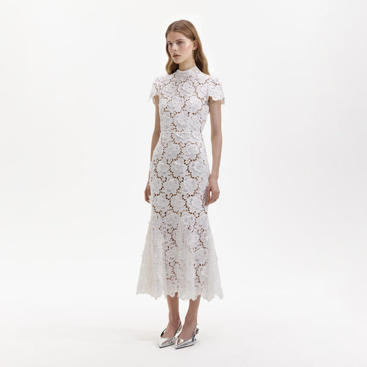 SP White Flower Lace Midi Dress
