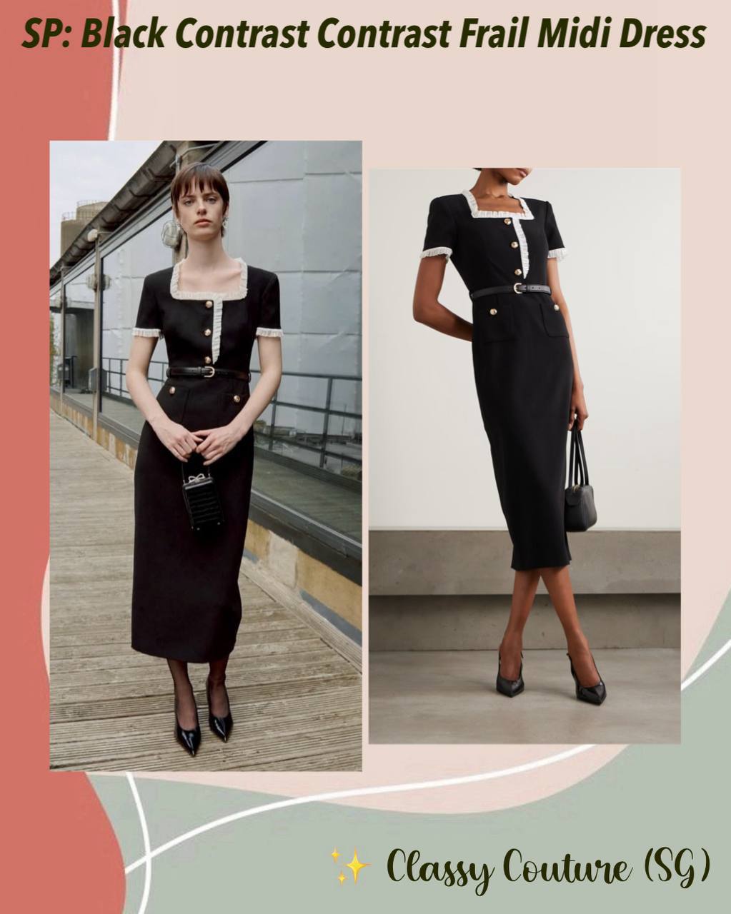 SP Black Contrast Frail Midi Dress