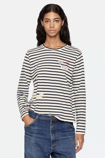 SE Athena Solid Cotton Jersey Striped Long Sleeve Shirt