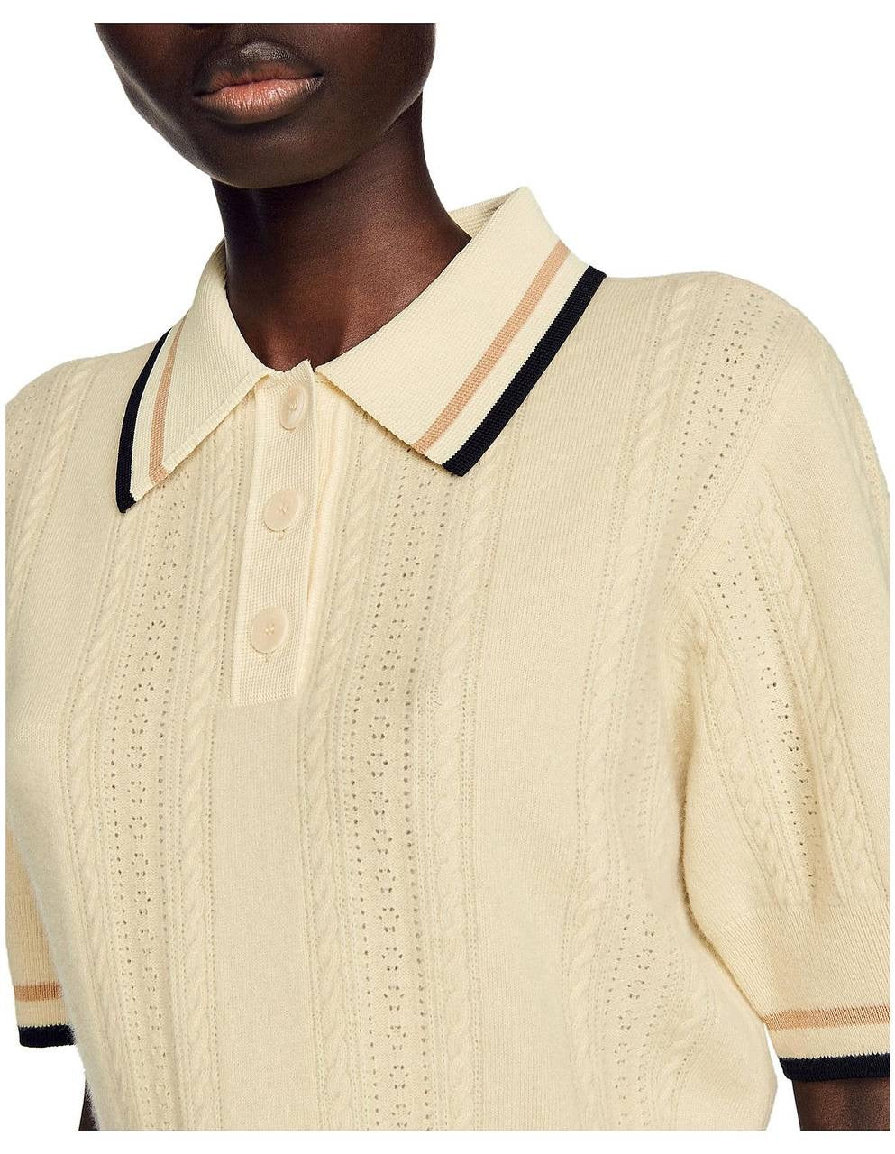 SD Loire Polo Stripe-detail Wool-Cashmere Knit Cropped Sweater Top