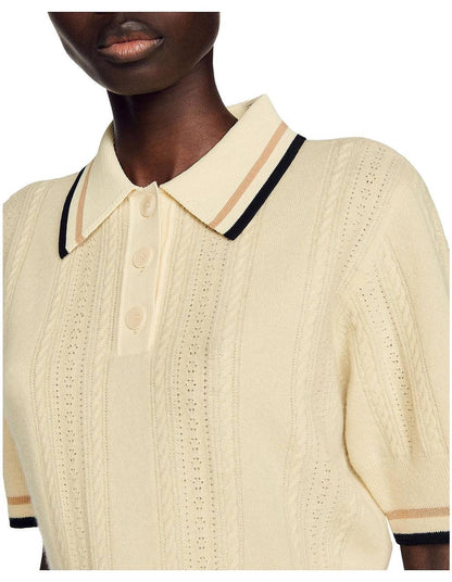 SD Loire Polo Stripe-detail Wool-Cashmere Knit Cropped Sweater Top