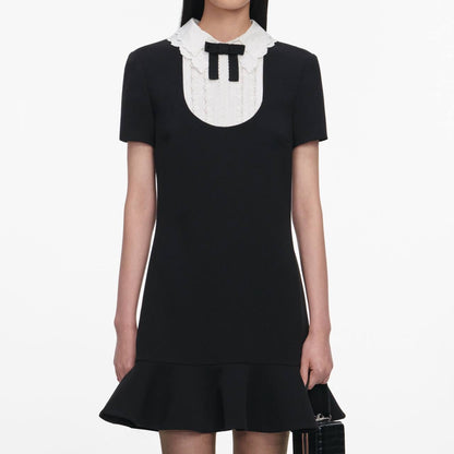 SP Black Crepe Lace Bib Mini Dress