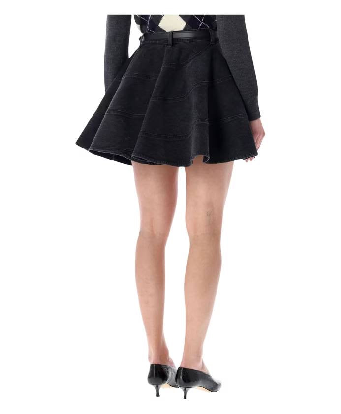 SP Flared Denim Mini Skirt in Black