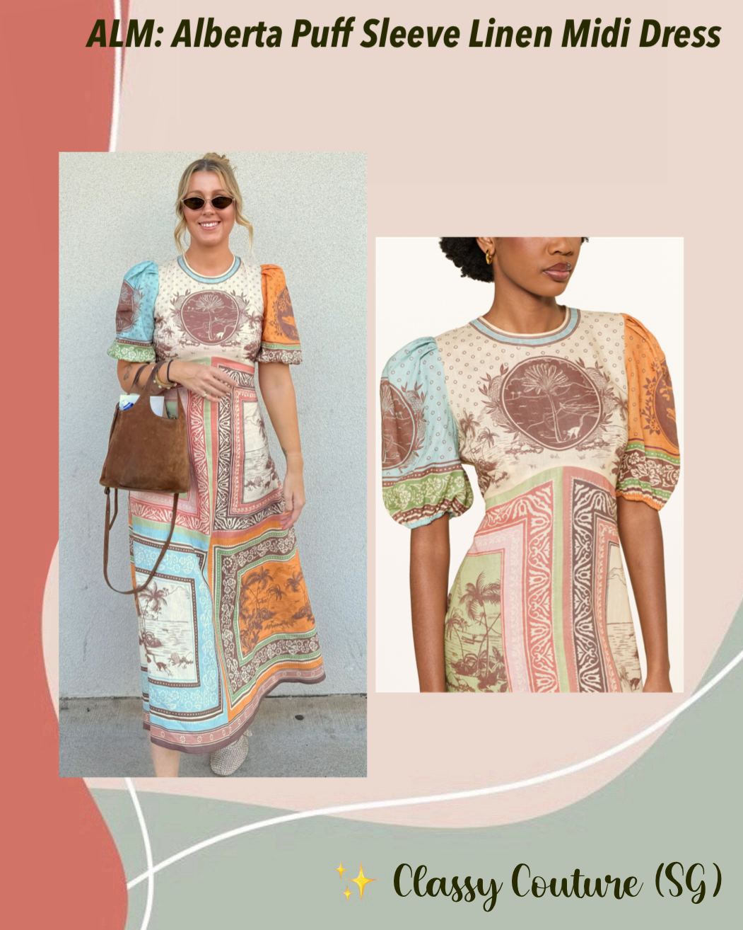 ALM Alberta Puff Sleeve Linen Midi Dress