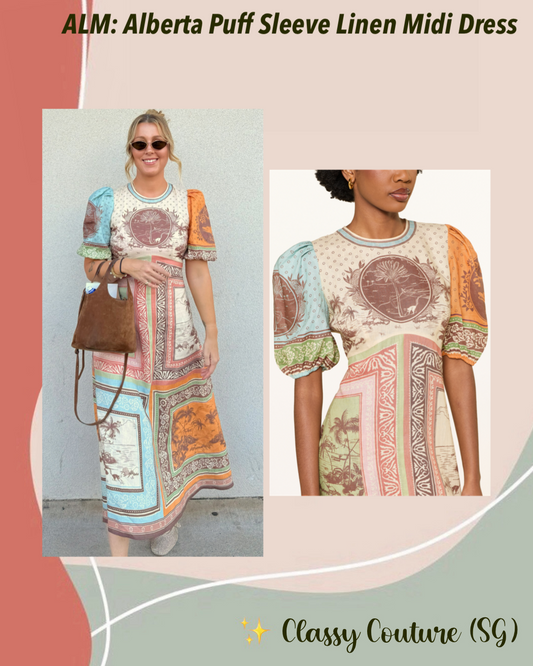 ALM Alberta Puff Sleeve Linen Midi Dress