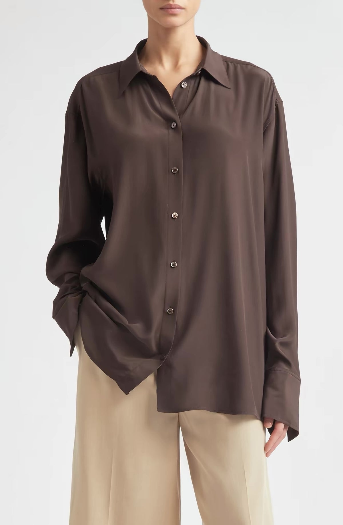 3 Colors! Tot Silk Crepe de chine Shirt