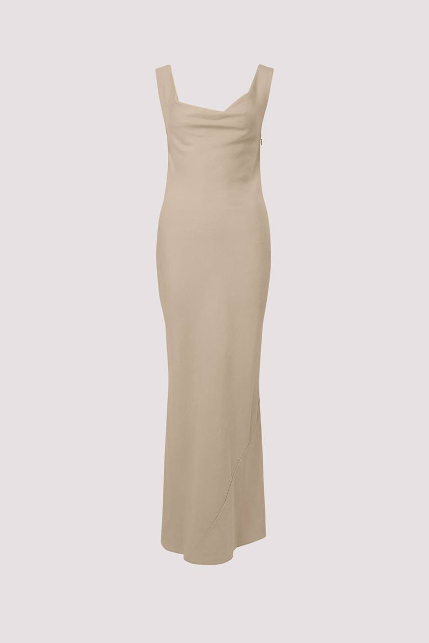SA Double Drape Cowl Linen-Blend Maxi Dress