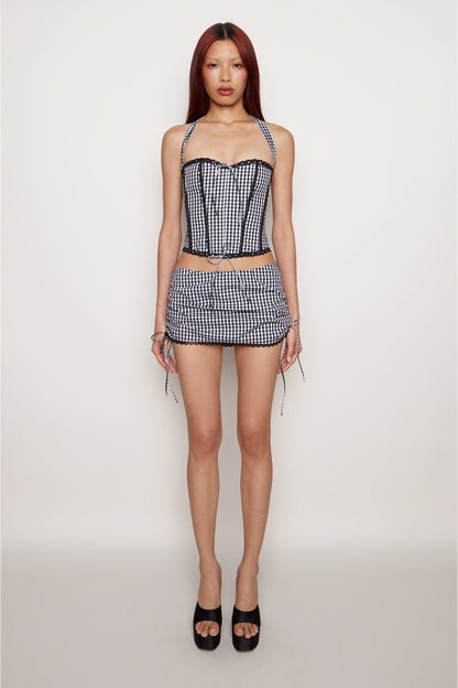 GZ Gingham Lace Corset Cotton Halter Top