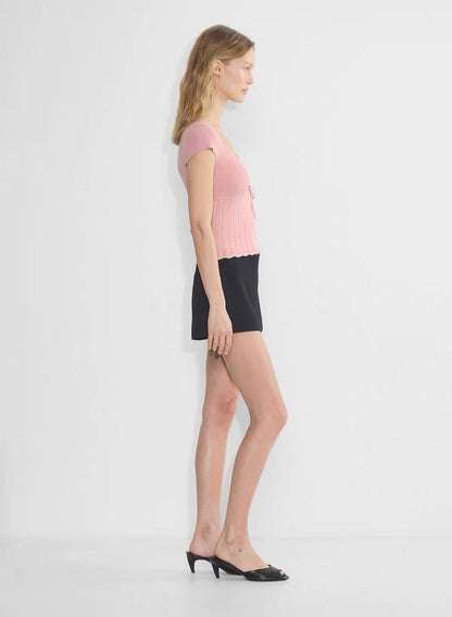ARZ Soloist Wonder Yarn Viscose-blend Short Sleeve Sweater Top