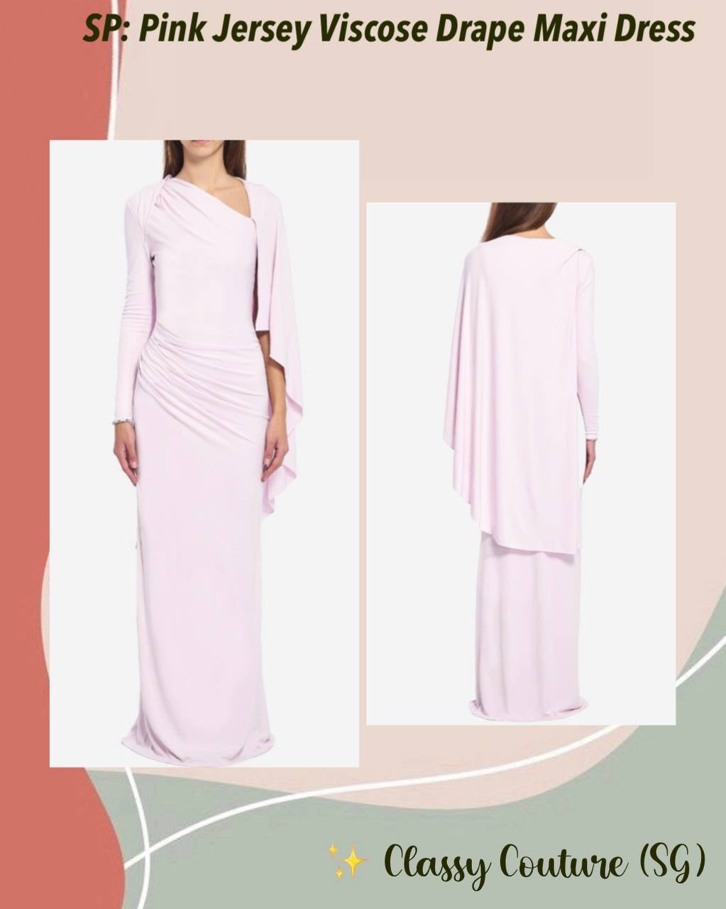 SP Pink Jersey Viscose Drape Cape-effect Maxi Dress