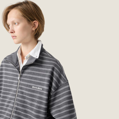 MM Grey White Striped Cotton Fleece Jacket