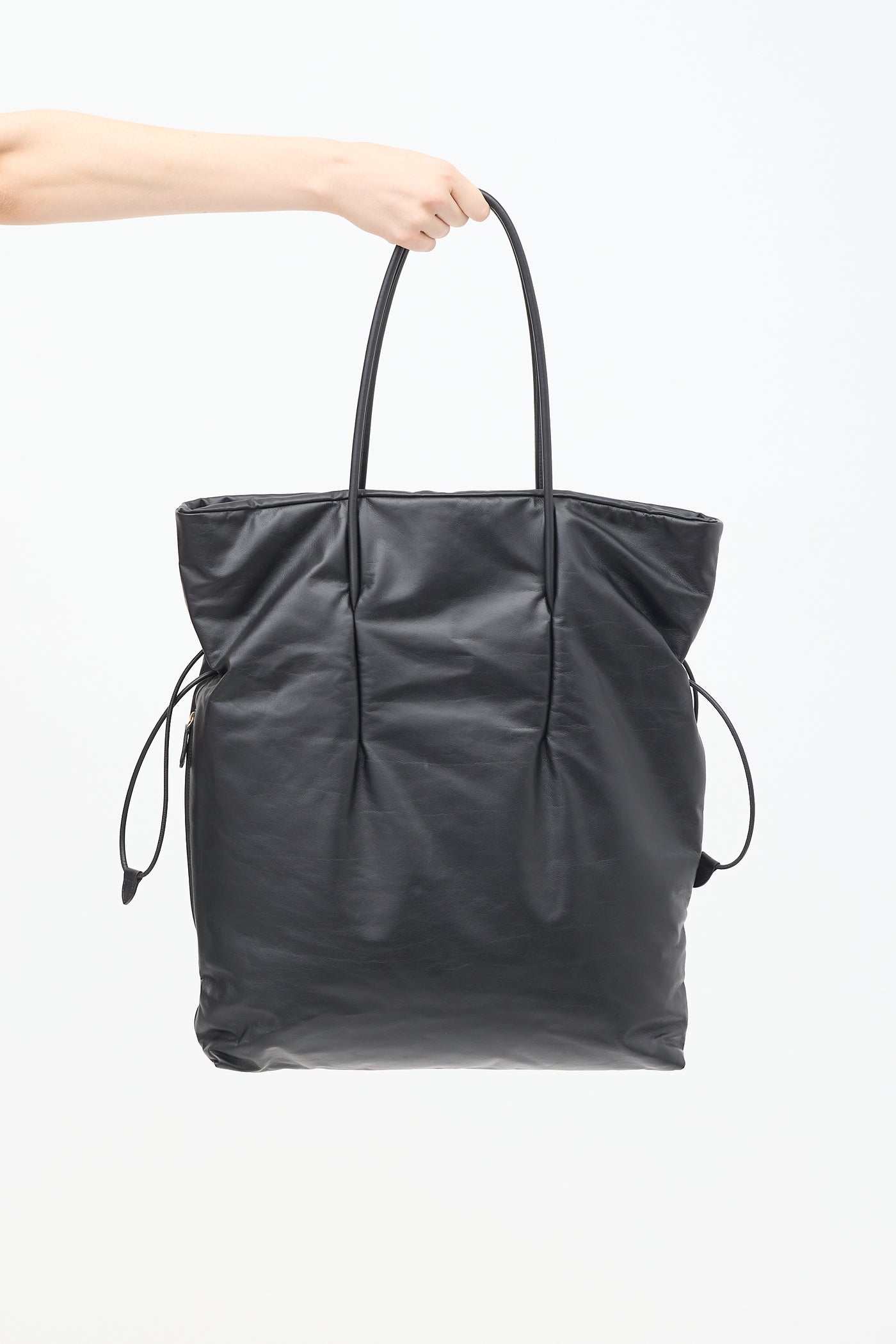 TR Polly Smooth Calfskin Leather Drawstring Tote Bag
