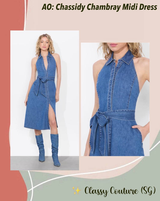 AO Chassidy Chambray Halter-neck Cotton Midi Dress
