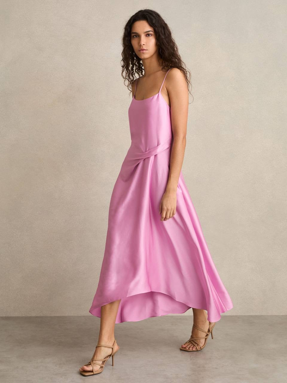 RS Zoey Satin Drape Detail Slip Midi Dress