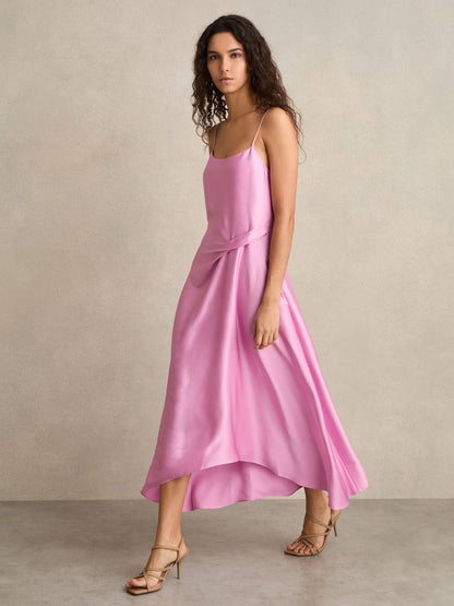 RS Zoey Satin Drape Detail Slip Midi Dress