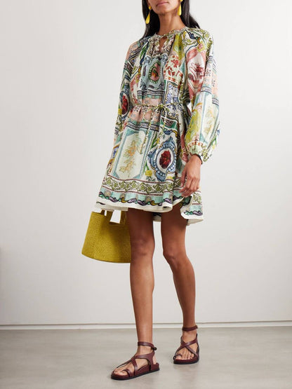 ALM Tommasina Ramie Tie Mini Dress Shirtdress