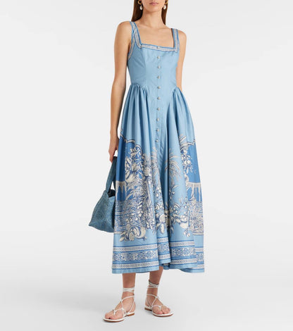 ALM Villa Romantica Sleeveless Cotton Poplin Scoop back Midi Dress