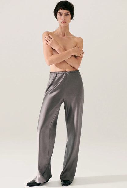 SL Bias Cut Pants in Grey Pearl & Aster Floral - Thick 19 Momme Silk